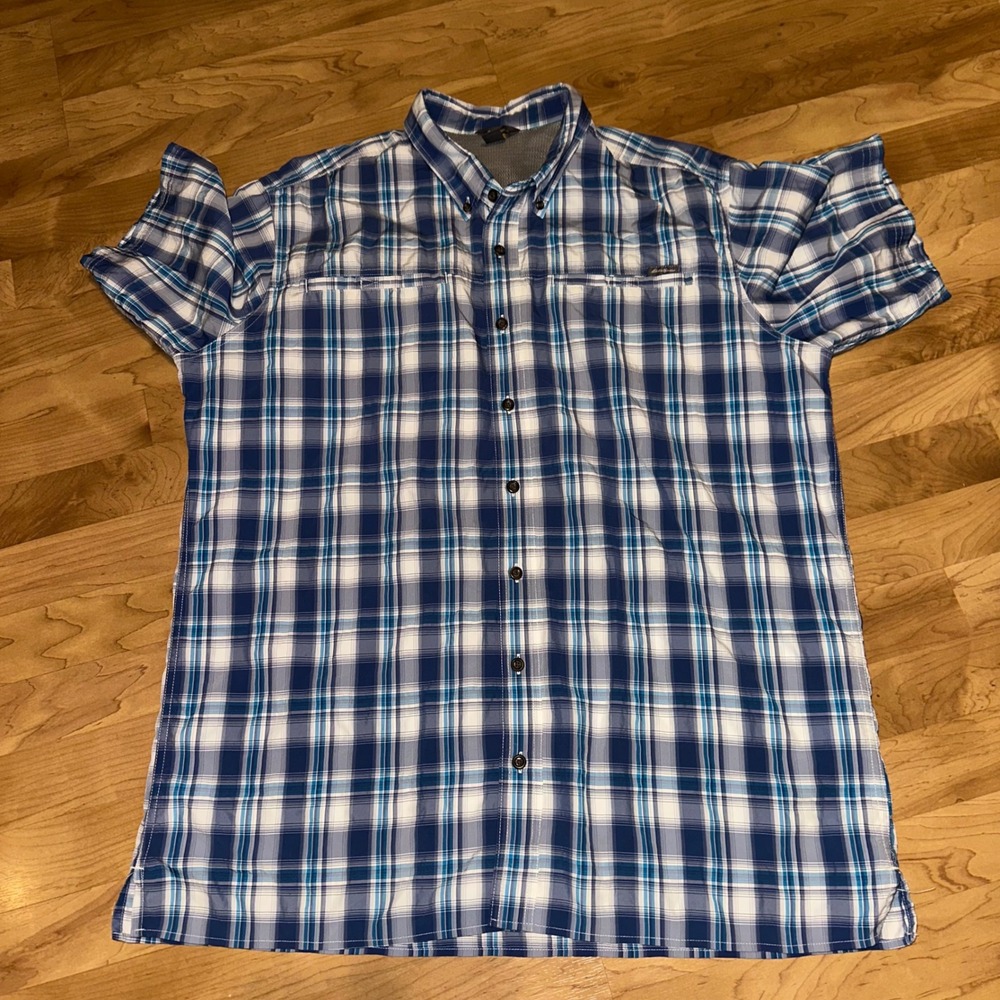 Eddie Bauer Mens Plaid Short Sleeve vented fishing Button Up‎ Shirt TXL Outdoor